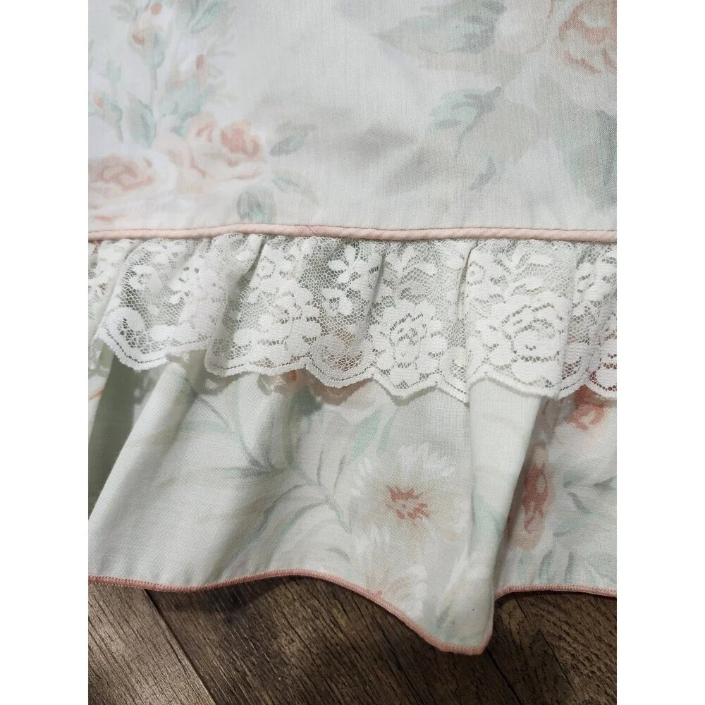Vintage J.P. Stevens floral full flat sheet ruffle lace mint green 82x94